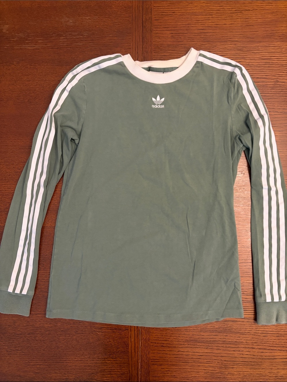 adidas Sage Green Long Sleeve Tee with White Stripes
